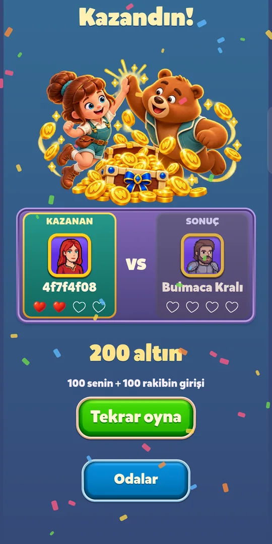Kazandın ekranı